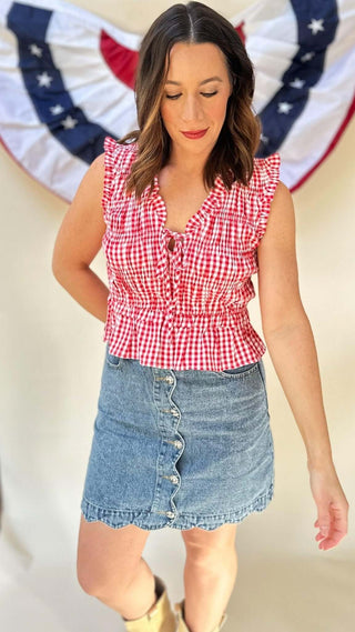 Sleeveless Red Gingham Top - Dear GigiS