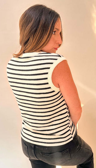 The Harper Tank– Striped Lightweight Knit Tank - Dear GigiSmallblack/ivory