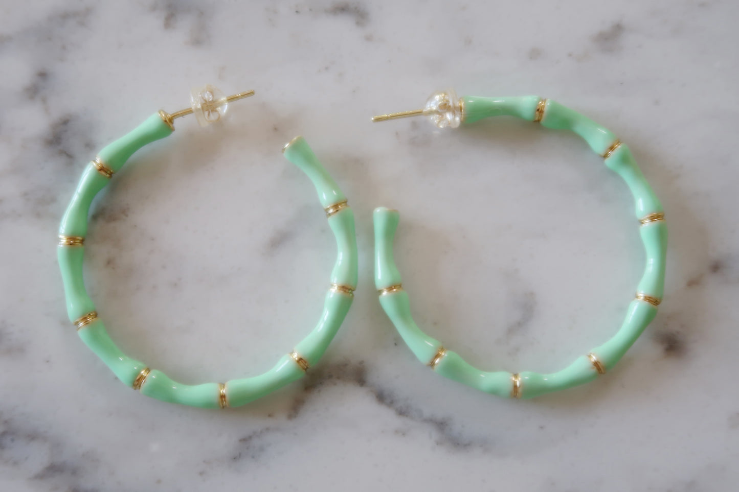 Enamel Bamboo Earrings Mint