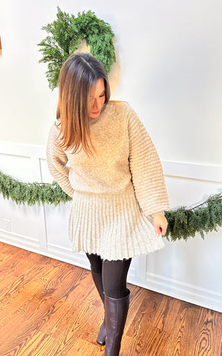 The Campbell Set — oat knit sweater and pleated mini skirt