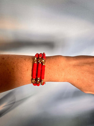 Ruby Star Station Bead Bracelet - Dear GigiRed