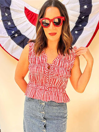 Sleeveless Red Gingham Top - Dear GigiS