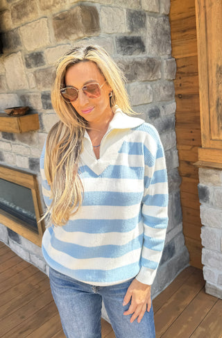 The Varsity Stripe Zip Sweater