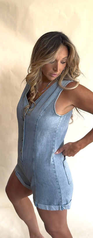 The Rowan - Denim Romper - Dear GigiS