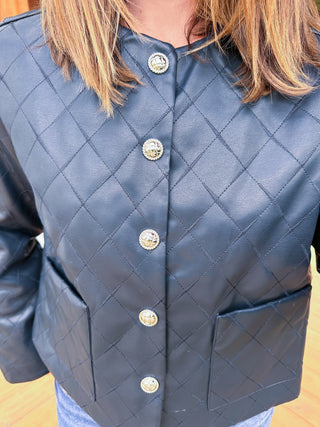 Black quilted faux leather jacket
