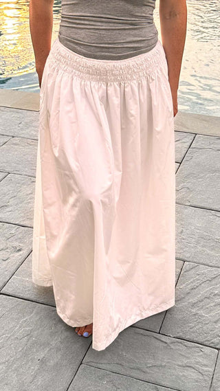 Camille White Smocked Waist Midi Skirt - Dear Gigi