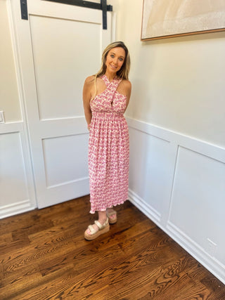 Printed Pleated Midi Dress - Dear GigiSmall