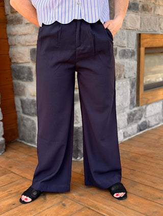 Rowan Blue Pleated Wide - Leg Summer Pant - Dear GigiNavySmall