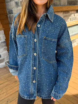 Celeste Rhinestone Denim Shacket - Dear GigiS
