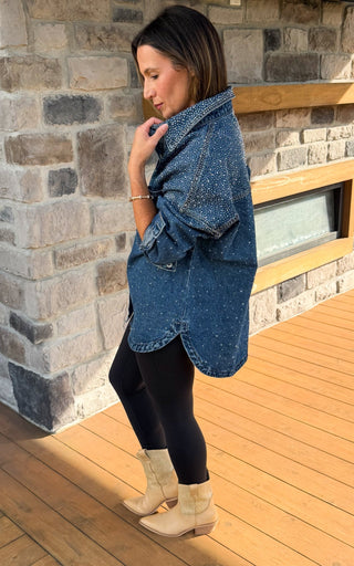 Celeste Rhinestone Denim Shacket - Dear GigiS