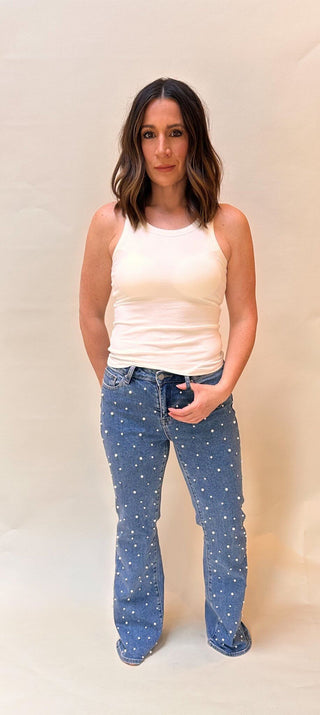 HIGH RISE WIDE LEG WITH PEARL EMBELLISHMENT - Dear Gigi24