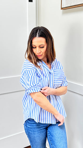 Blue and White Striped Button Down