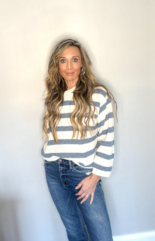 Jane Boat Neck Striped Texture Knit Sweater - Dear GigiS