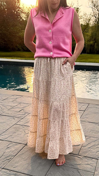 The Elodie – Easy Floral Maxi Skirt - Dear GigiivorySmall