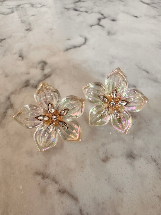 Clear Iridescent flower studs