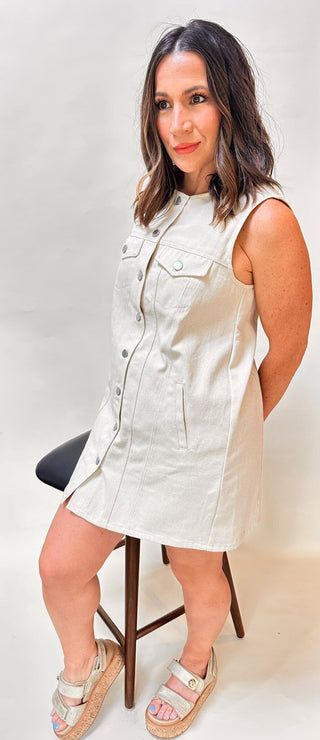 Stitch Detail Sleeveless Button Down Dress - Dear GigiXS