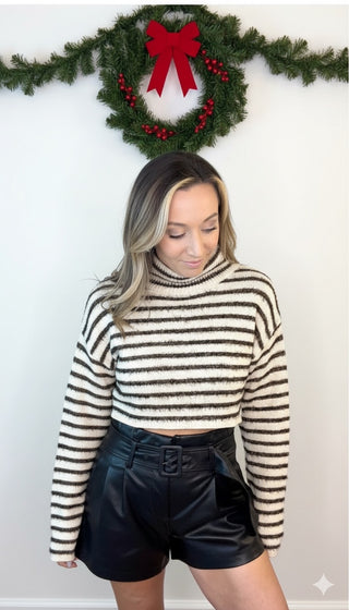 Crop Striped Turtleneck