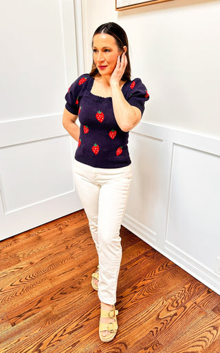 Strawberry Bubble Sleeve Sweater Top - Dear GigiS