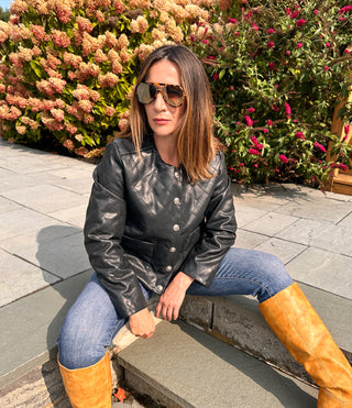 Black quilted faux leather jacket