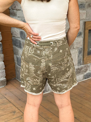 Olive Outlaw Bandana Shorts - Dear GigiS