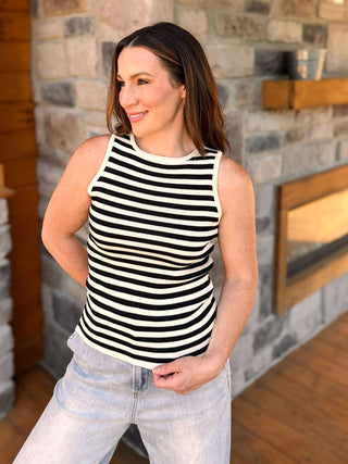 Lila – Striped Lightweight Knit Tank - Dear GigiSmallblack/ivory