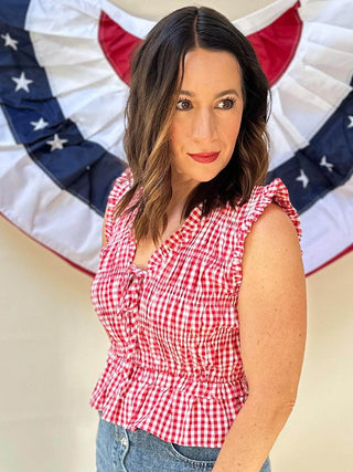 Sleeveless Red Gingham Top - Dear GigiS