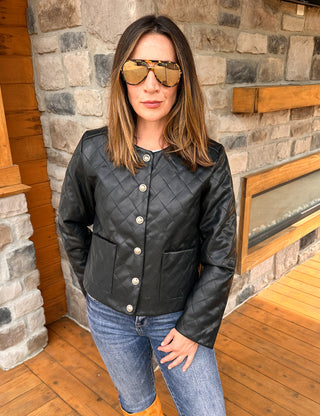 Black quilted faux leather jacket