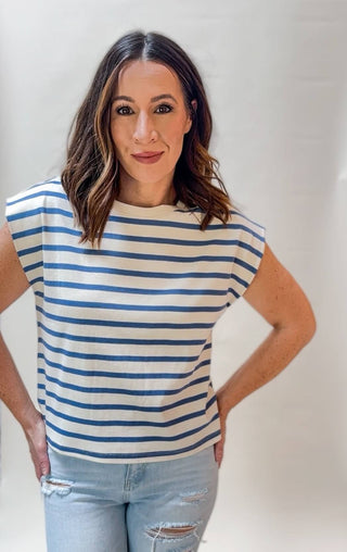 Blue and White Striped Muscle Tank - Dear GigiS