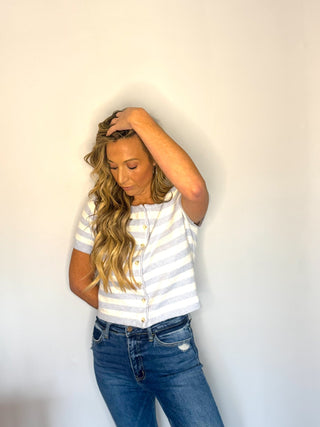 Blue and White Striped Caridgan - Dear GigiXS