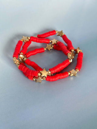 Ruby Star Station Bead Bracelet - Dear GigiRed