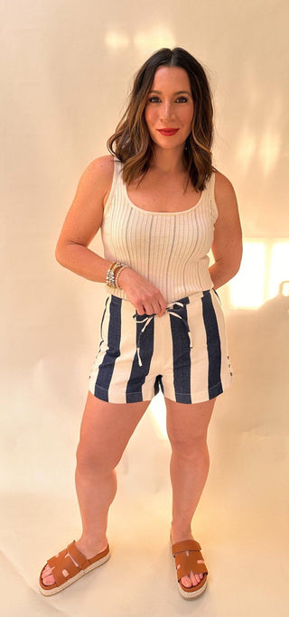 Blue and White Striped Shorts - Dear GigiS