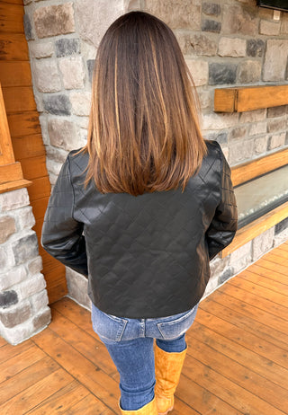 Black quilted faux leather jacket
