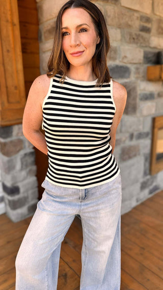Lila – Striped Lightweight Knit Tank - Dear GigiSmallblack/ivory