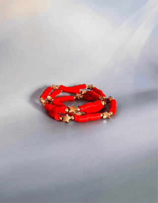 Ruby Star Station Bead Bracelet - Dear GigiRed