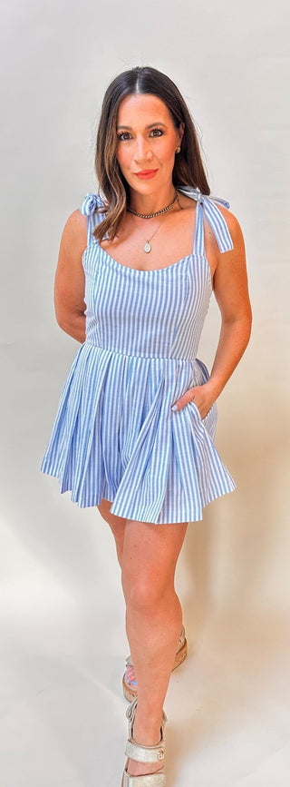 Sleeveless Striped Pleated Romper - Dear Gigi