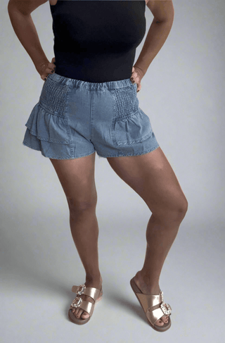 Mandy Denim Flutter Shorts - Dear GigiS
