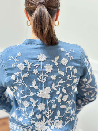 Floral Light Denim Blouse - Dear GigiS