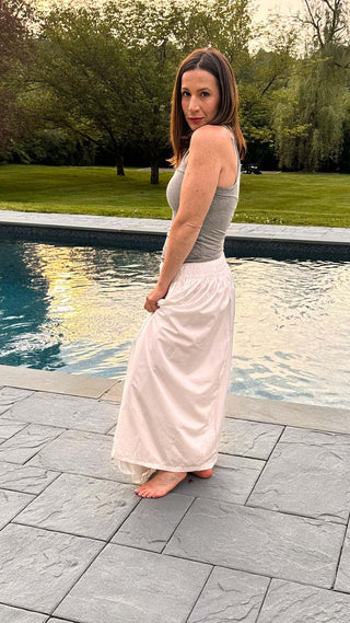 Camille White Smocked Waist Midi Skirt - Dear GigiWhite