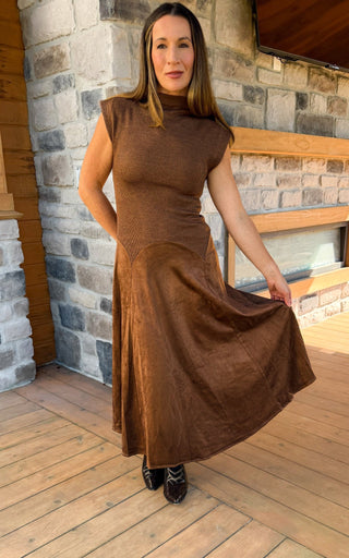 Verona Faux Suede Dress - Dear GigiBrownS