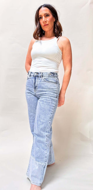 Wide Leg Contrast Hem Jeans - Dear Gigi26