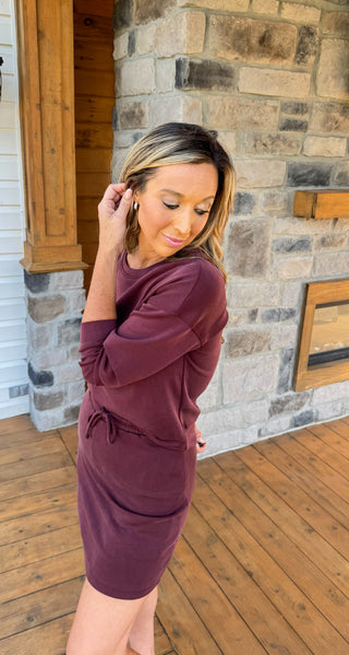 Wine color long sleeve shirt and skort set