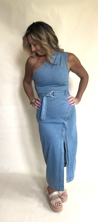 Denim One Shoulder Dress - Dear GigiS