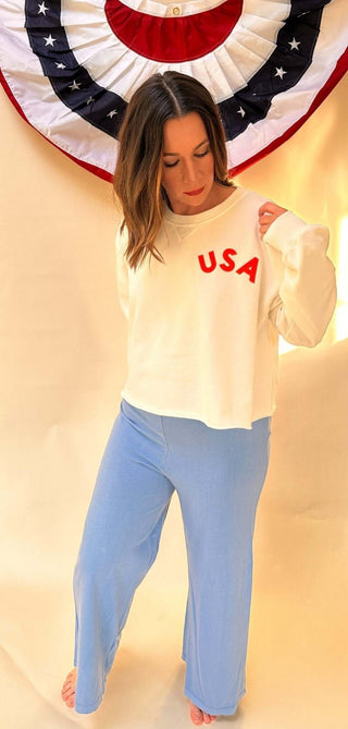 USA Raw Edge Crop Knit Top - Dear GigiS