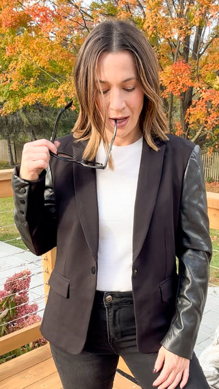 The Black Faux Leather Blazer