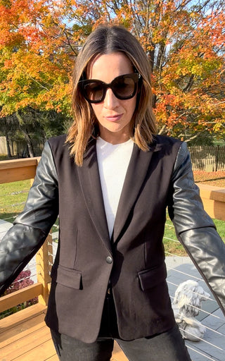 The Black Faux Leather Blazer