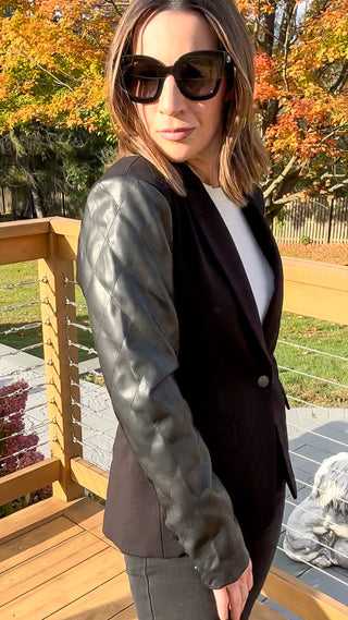 The Black Faux Leather Blazer