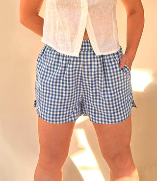 Blue and White Checkered Shorts - Dear GigiS