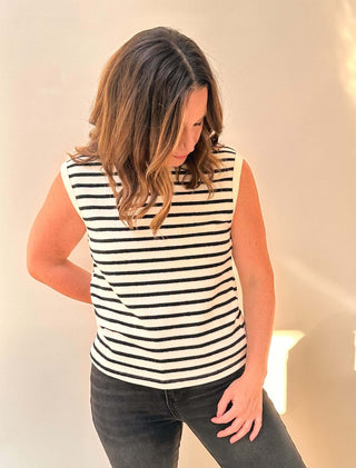 The Harper Tank– Striped Lightweight Knit Tank - Dear GigiSmallblack/ivory