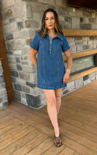 Washed Denim Zipped Mini Dress - Dear GigiSmall