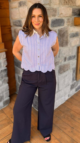 Sutton Blue Striped Sleeveless Shirt - Dear GigiSmallBlue